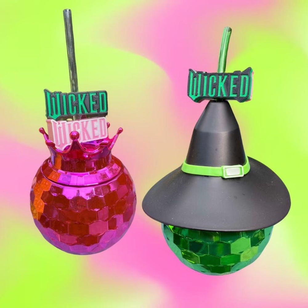 Wicked Elphaba Glinda Straw Disco Ball Cups 2024